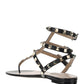 Rockstud Calfskin Flat Flip-Flop Sandal - Black