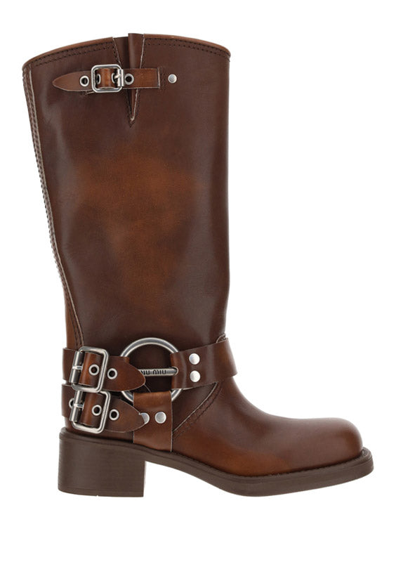 Buckled Knee-high Boots - Brown