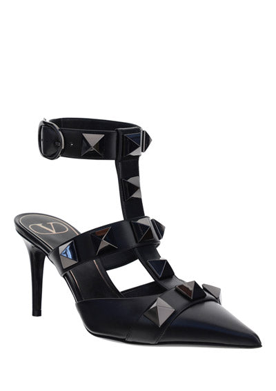 Roman Stud Patent Leather Sandals - Black