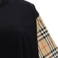 Vintage Check Sleeve Cotton Oversized T-shirt - Black