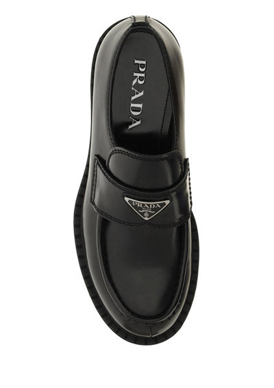 Brushed Leather Loafers - Black