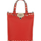 Rockstud Grainy Calfskin Small Tote - Red
