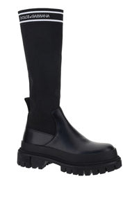 Calfskin and Stretch Mesh Boots - Black