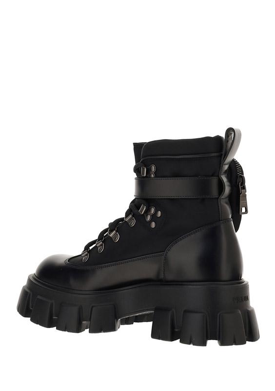 Men's Monolith Brushed Leather & Nylon Combat Boots - Black