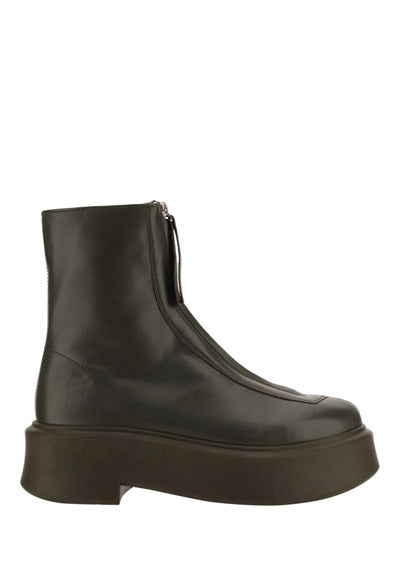 Zipped Boot in Leather - Khaki Green