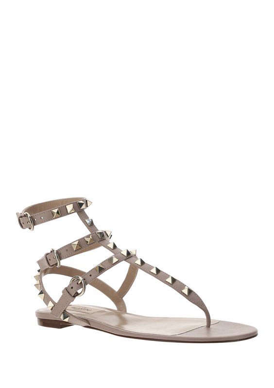 Rockstud Calfskin Flat Flip-Flop Sandal - Poudre