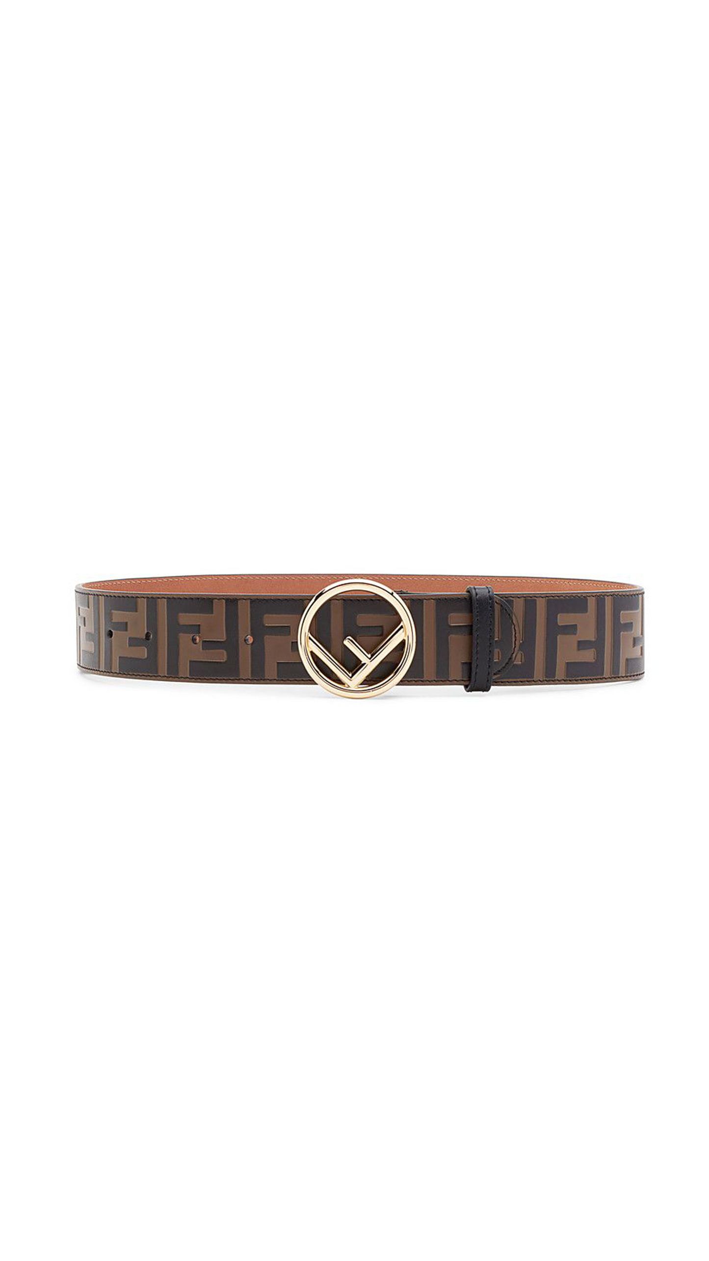 FF Motif Leather Belt - Brown