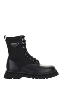 Brushed Rois Leather And Nylon Booties  - Black