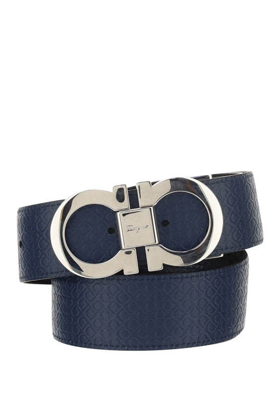 Reversible And Adjustable Gancini Belt - Black \ Navy