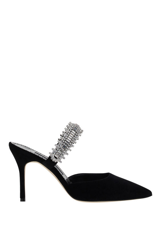 Lutara Velvet Crystal Embellished Mules - Black