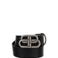 BB Large Belt in Embossed Crocodile Leather & Palladium Buckle - Black