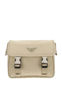 Re-Nylon and Saffiano Leather Shoulder Bag - Beige