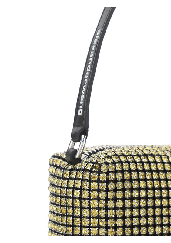Heiress Medium Pouch in Rhinestone Mesh - Yellow