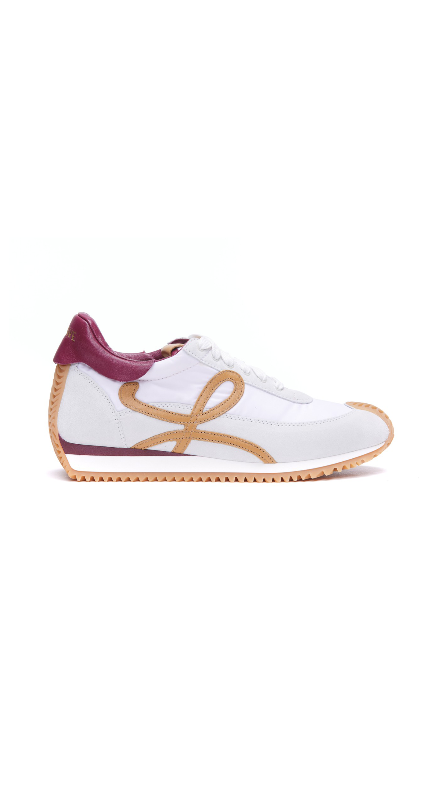 Flow Runner Sneakers in Nylon and Calfskin - White/Cherry/Beige