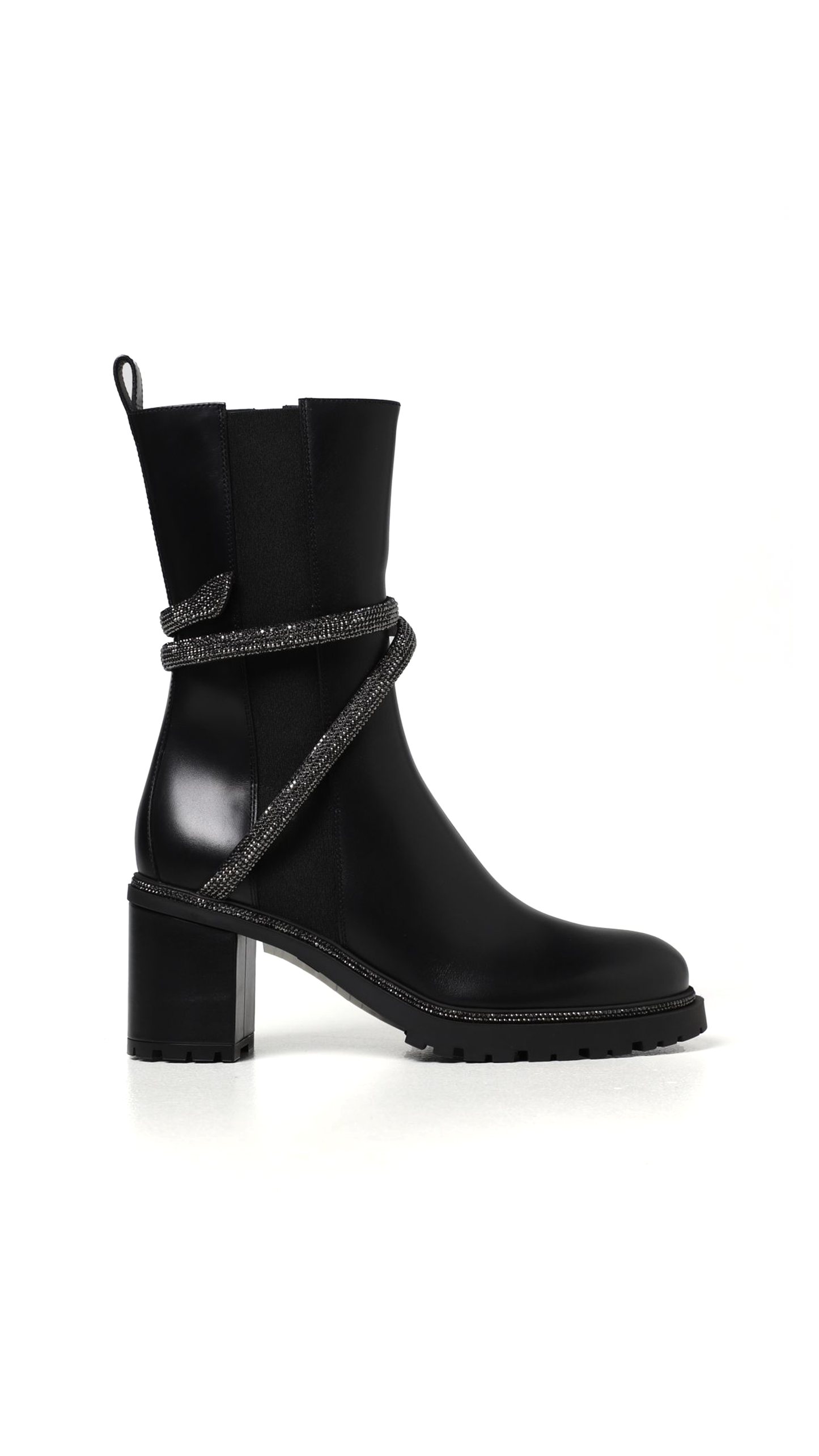 Leather Jewel Snake Booties - Black