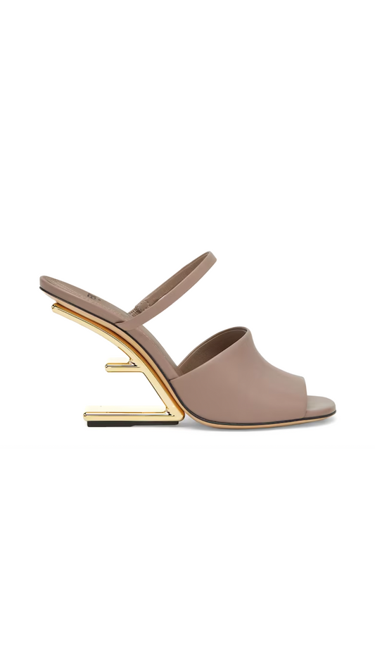 Fendi First Leather Heeled Sandals - Beige