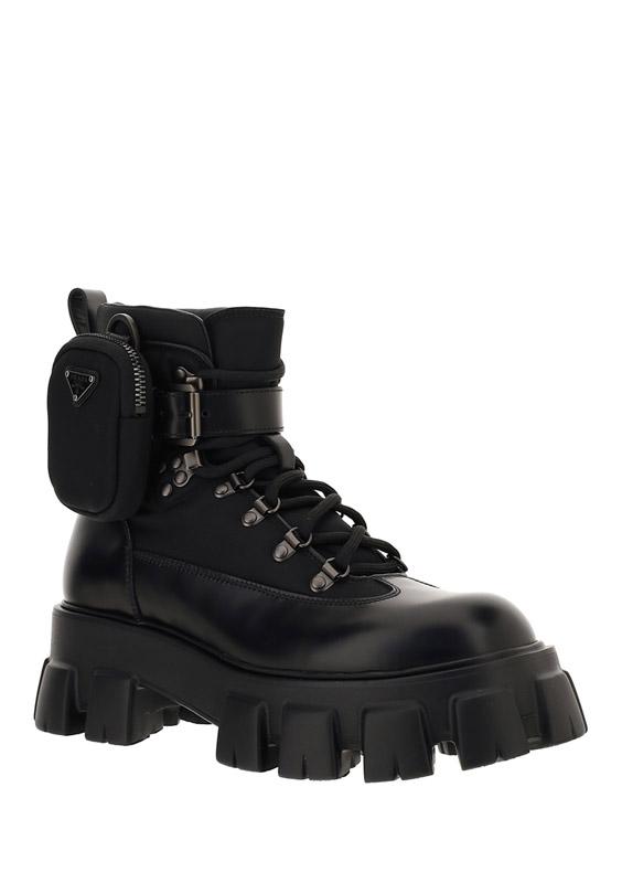 Men's Monolith Brushed Leather & Nylon Combat Boots - Black