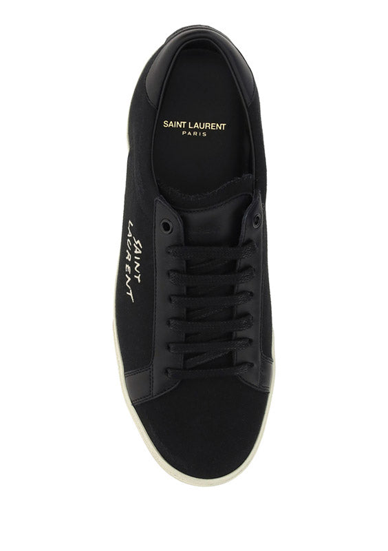 Court Classic SL/06 Embroidered Sneakers In Canvas And Smooth Leather - Black