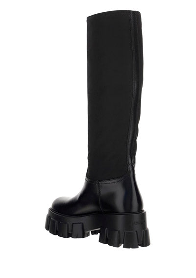 Brushed Leather and Re-Nylon Boots - Black