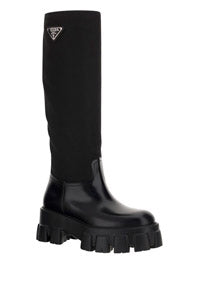 Brushed Leather and Re-Nylon Boots - Black