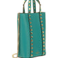 Rockstud Calfskin Leather Pouch With Chain - Marine Green