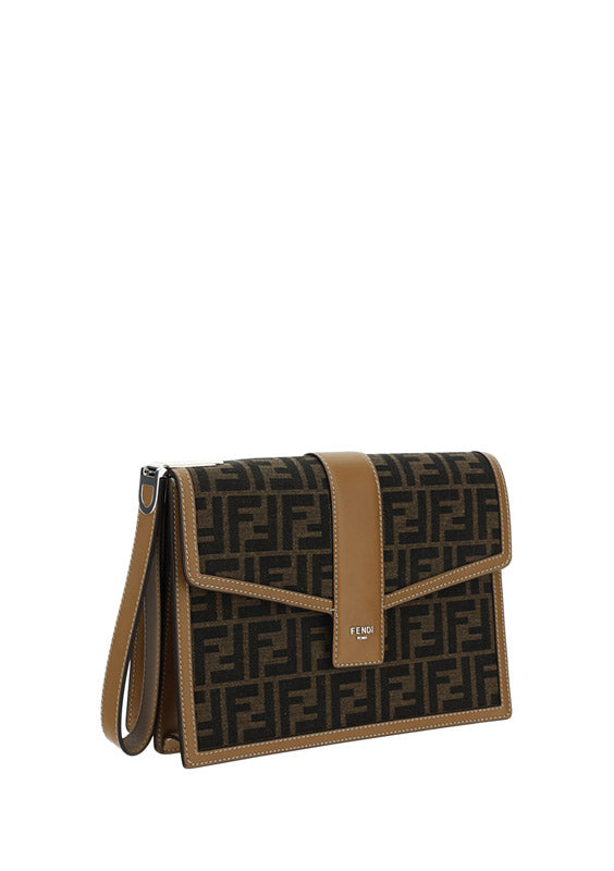 FF Fabric Clutch - Brown