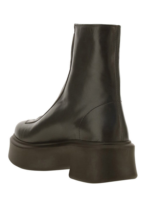 Zipped Boot in Leather - Khaki Green
