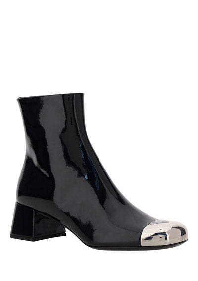 Patent Cap-Toe Ankle Booties - Black