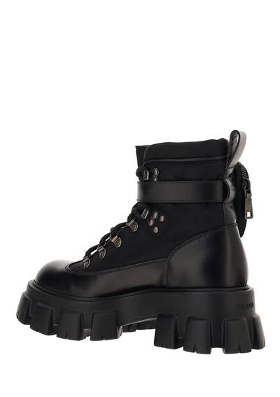 Men's Monolith Brushed Leather & Nylon Combat Boots - Black