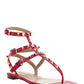 Rockstud Sandal in Calfskin Leather - Red