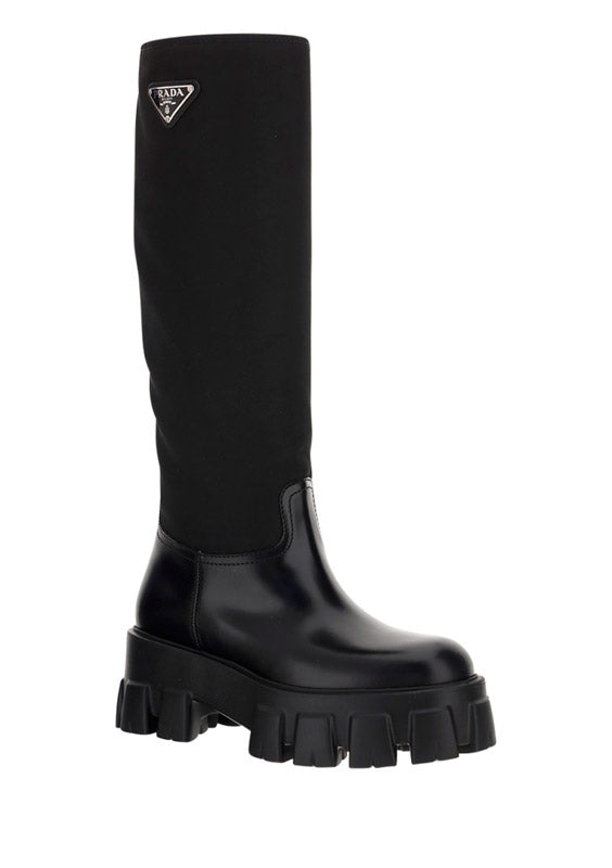 Brushed Leather and Re-Nylon Boots - Black
