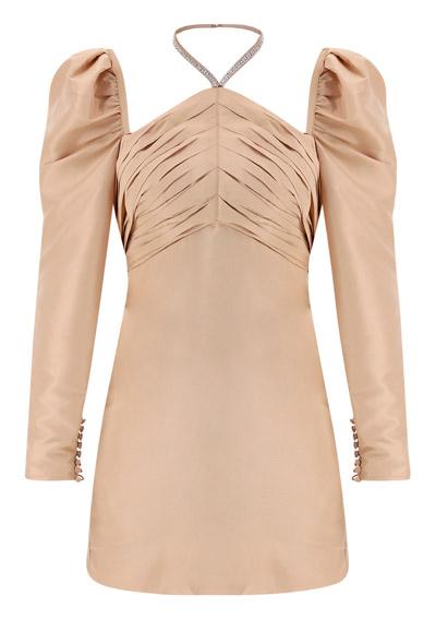 Taffeta Mini Dress -Taupe
