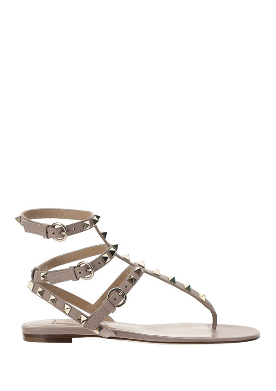 Rockstud Calfskin Flat Flip-Flop Sandal - Poudre