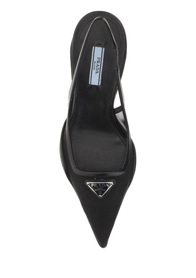 Mesh Fabric Slingback Pumps - Black