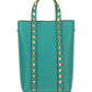Rockstud Calfskin Leather Pouch With Chain - Marine Green