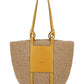 Large Basket in Fair Trade Paper & Shiny Calfskin - Natural / Yellow