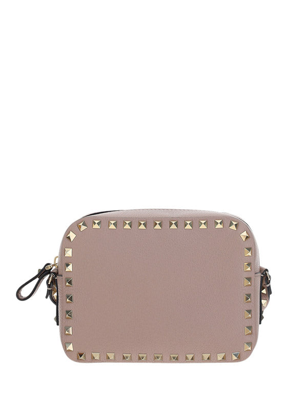 Small Rockstud Crossbody Bag in Grainy Calfskin Leather - Poudre