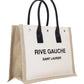 Rive Gauche Small Tote Bag in Linen and Leather - Greige  / Black / Neutral