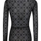 Moonogram-Flocked Mesh Top - Black
