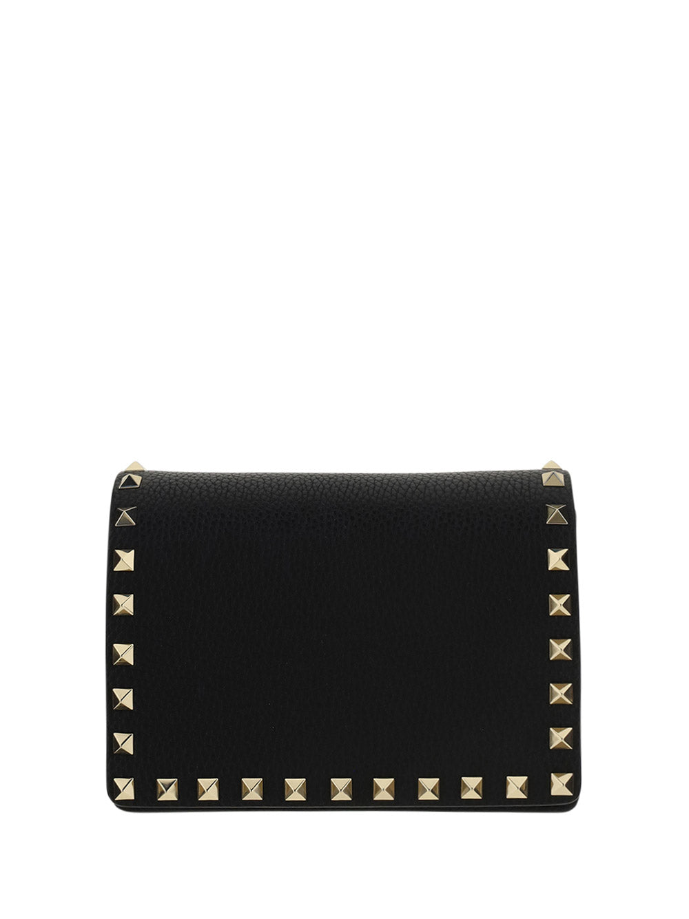 Rockstud Grainy Calfskin Chain Pouch - Black.