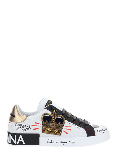 Portofino Sneakers In Printed Nappa Calfskin With Patch - White.