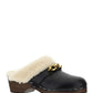 Le Maillon Clogs in Smooth Leather and Shearling - Noir