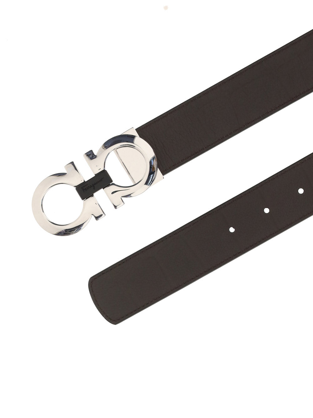 Reversible And Adjustable Gancini Belt - Brown