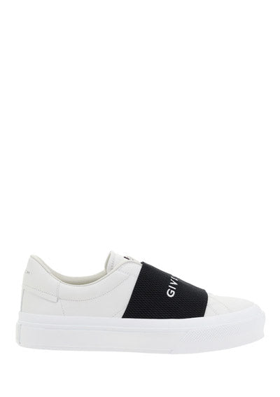 Sneakers In Leather With Givenchy Webbing - Black / White
