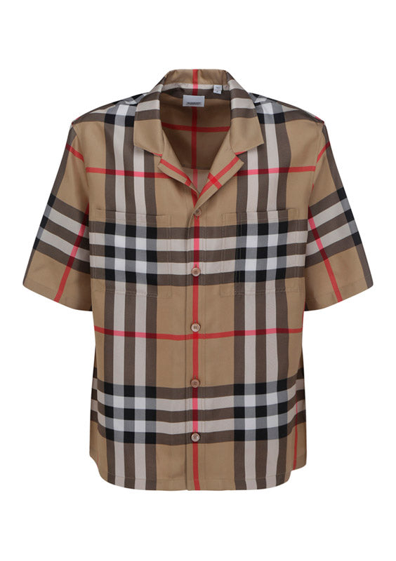 Short-sleeve Check Silk Shirt