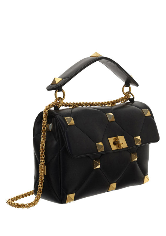 Large Roman Stud the Shoulder Bag in Nappa With Chain - Black