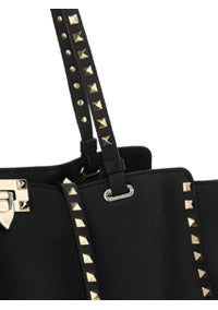 Medium Grainy Calfskin Rockstud Bag - Black