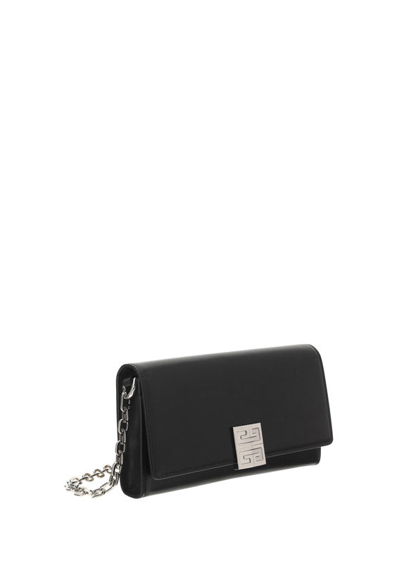 4g Wallet in Box Leather With Chain - Black.