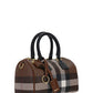 Check and Leather Mini Bowling Bag - Dark Birch Brown
