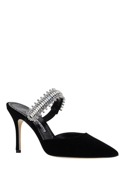Lutara Velvet Crystal Embellished Mules - Black
